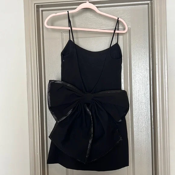 knee length dresses for ladies Black Crepe Sleeveless V-Neck Mini Dress With Bow main image 0